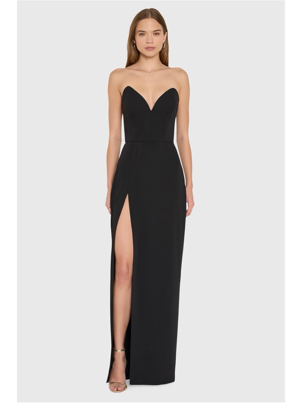Amanda Uprichard Ailany Black Maxi Dress Formal Size Large V-Neck Strapless $268
